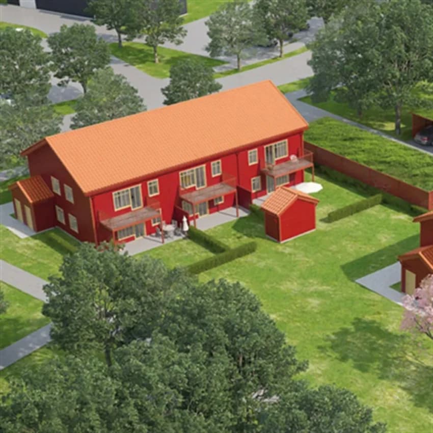 Nybyggnation av bostäder i Elmetorp - Kristianstad med grönområden.
