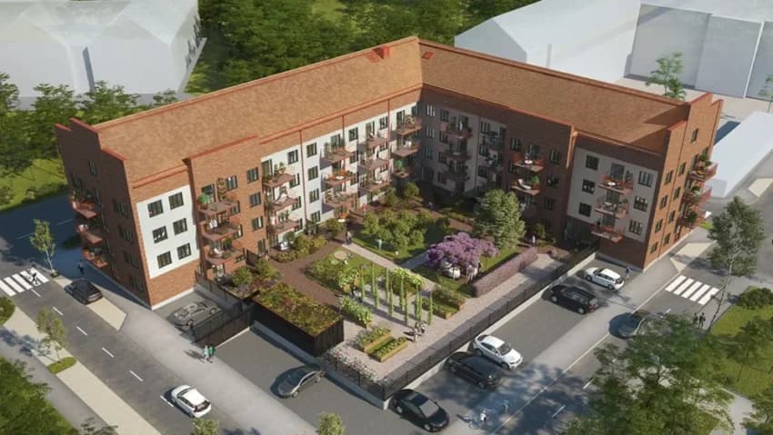 Modern byggnad med prefabricerade väggelement i Svedala